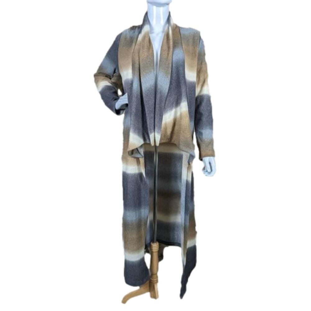 Gibiu Women's Ombre Striped Duster Cardigan Brown Grey Open Front  Small Western